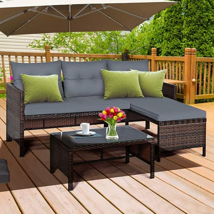 Tangkula Patio Corner Sofa Set 3 Piece, Outdoor Rattan Sofa Set, Includes - Image 2