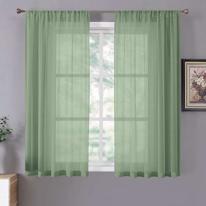 Tollpiz Short Sheer Curtain Living Room Linen Textured Curtains Sheer Light by Tollpiz
