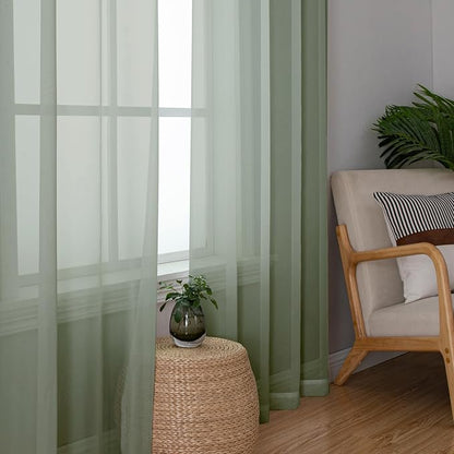 Sage Green Sheer Curtains 72 Inches Long 2 Panels Set, Rustic Voile Window - Image 6
