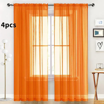 SpaceDresser Orange Sheer Curtains 4 Panels Rod Pocket Semi-Sheer Curtain 63 - Image 2