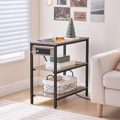 HOOBRO End Table with Charging Station, Simple Rustic Side Table with 3-Tier - Image 2