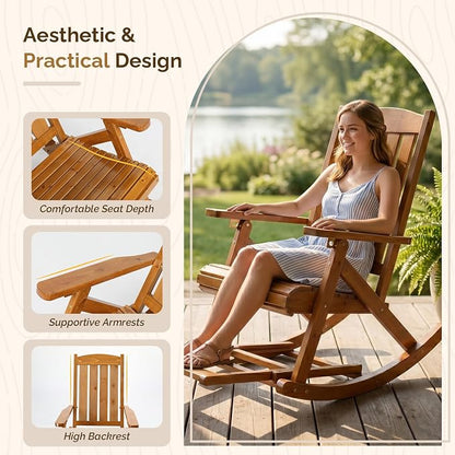 VINGLI Wooden Porch Rocking Chair, Heavy Duty Outdoor Rocking Chair - Image 4