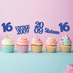 Gyufise 24pc 16th Birthday Cupcake Toppers - Deep Blue