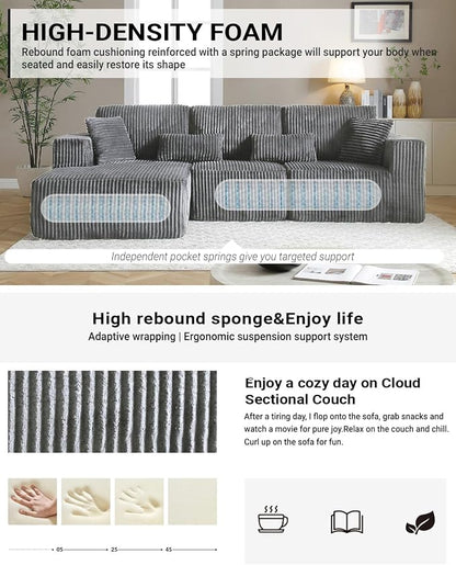 110" Cloud Sectional Couch, Modular Sectional Sofa - Image 4