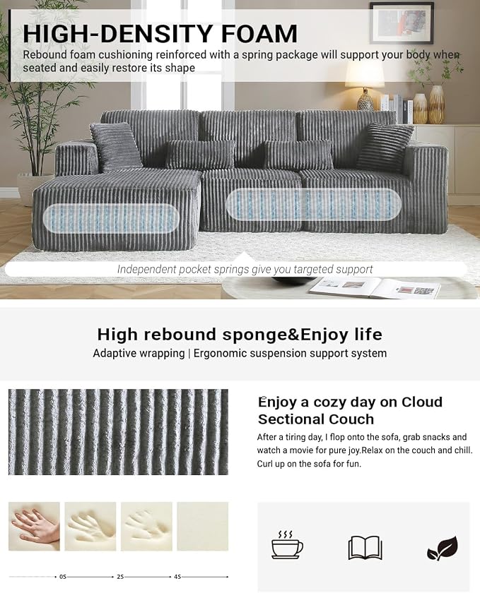 110” Modular Sectional Sofa, Cloud Sectional Couch - Image 4