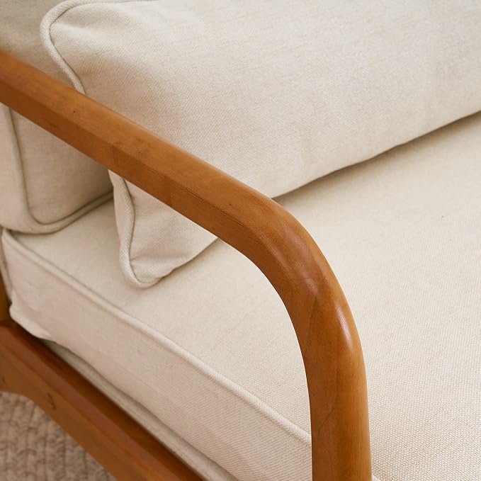 VINGLI Fine Linen Beige Comfy Accent Chair, Mid Century Modern Lounge Armchair - Image 7