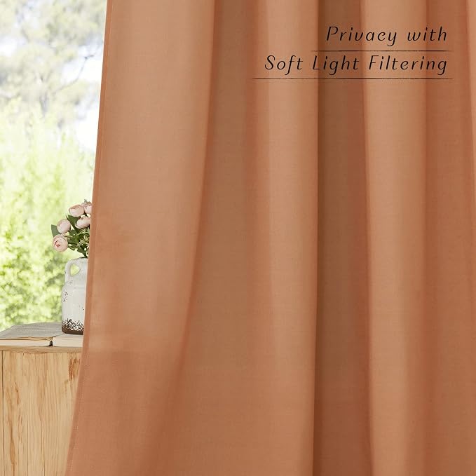 NICETOWN Linen Burlap Burnt Orange Window Treatments, Grommet Thick Privacy - Image 5