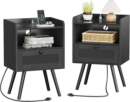 SUPERJARE Nightstands with Charging Station, Bedside Table Set of 2 with by SUPERJARE