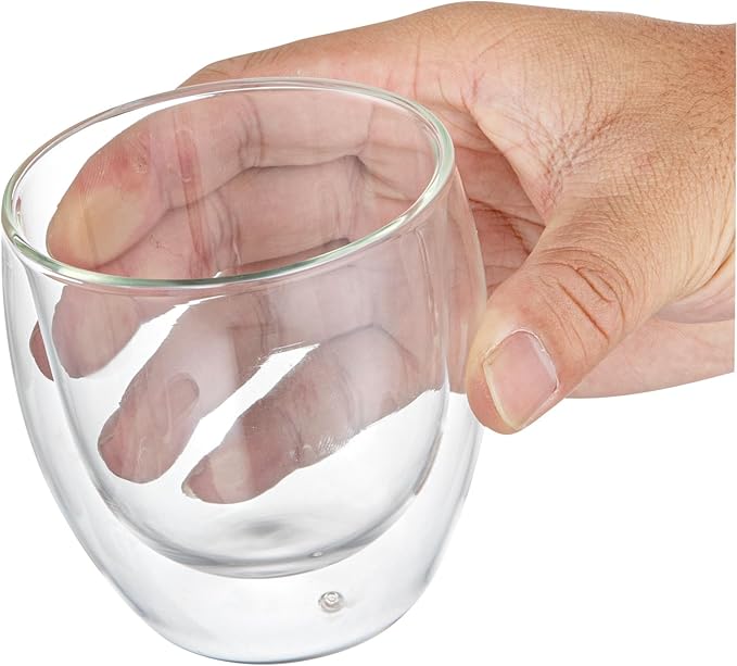Restaurantware-Forma Professional 8.5 Ounce Double Wall Coffee Cups, 2 Insulated Latte Glasses - Dishwashable, Reusable, Clear Glass Beverage Cups, Freezable, For Hot Or Cold Beverages