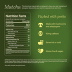 Clevr Blends Organic Matcha Green Tea Latte, Instant Ceremonial Grade, Superfood Powder Blend with Oat Milk, Lions Mane, Reishi Mushroom, Coconut Cream, Ashwagandha, Serve Hot or Iced, (14 Lattes)