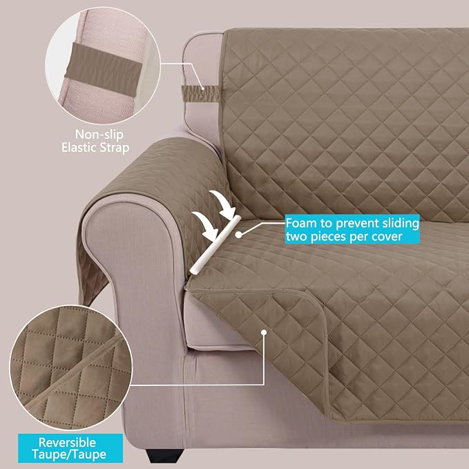 U-NICE HOME 4 Seater Sofa Cover 91''Large Couch Cover, Taupe/Taupe | Washable - Image 4