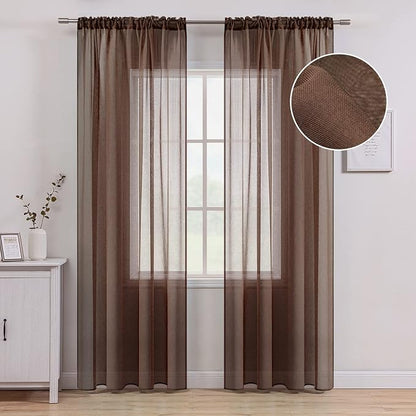 MIULEE Chocolate Brown Linen Textured Semi-Sheer Curtains 54W×72L 2 Panels | by MIULEE