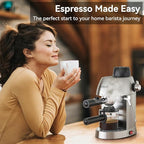 Queyd 3.5 Bar Espresso Machine,4-Cup Stainless Steel Coffee Maker with Steam Milk Frother, Compact Design Coffee Machine with Removable Drip Tray for Latte and Cappuccino, Silver