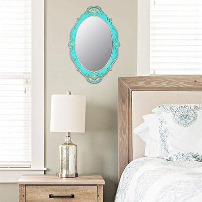 YCHMIR Vintage Small Mirror 14.5 x 10 Inch Oval Blue Wall Mirror - Image 3