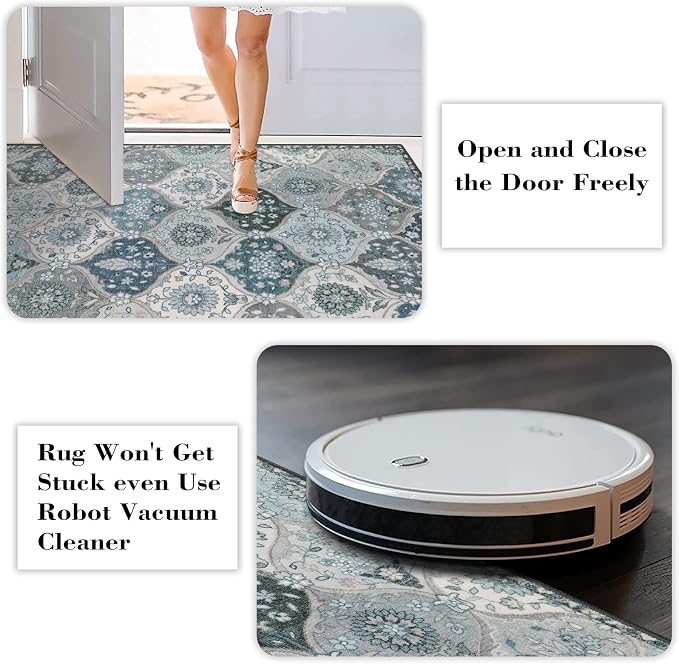 Lahome Moroccan Washable Round Area Rug, Soft Blue Vintage Round Rugs 6ft | - Image 7
