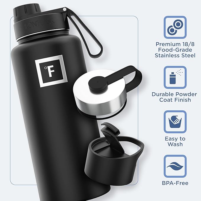 IRON °FLASK Camping & Hiking Hydration Flask with 3 Lids - Stainless Steel, Double Walled & Vacuum Insulated Water Bottle - Leak Proof & BPA Free (Bubble Gum, Spout - 32 oz)