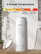 Sekaer Mini Travel Portable Electric Kettle, Small Tea Kettle Hot Water Boiler, 330mL & 304 Stainless Steel, with 4 Variable Presets and Auto Shut-Off, SEK-833