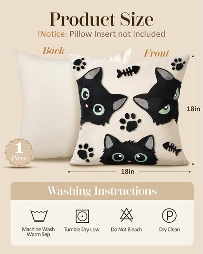 Embroidered Throw Pillow Cover 18x18 Inch, Cat Bone | Decorative Pillow Cover - Image 4