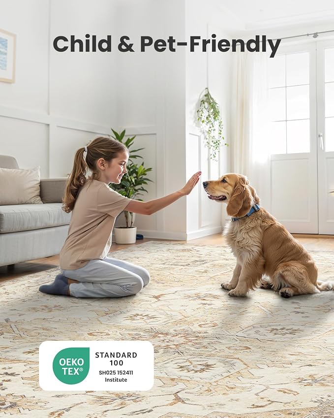 AMADA HOMEFURNISHING Round 8ft Area Rugs, Low-Profile Washable Rug - Image 4