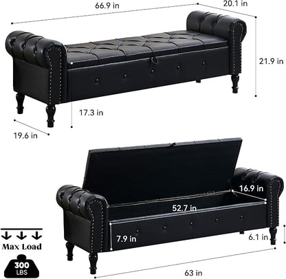 67" Storage Bench for Bedroom, End of King Size Benches - Image 2