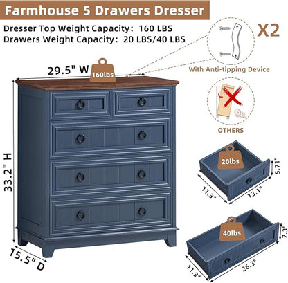 Joaxswe Farmhouse 5 Drawer Dresser - Image 2