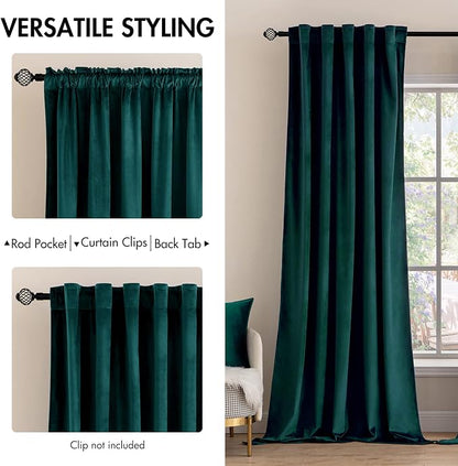 MIULEE Velvet Blackout Curtains 52x108 inches 2 Panels Emerald Green | Luxury - Image 2