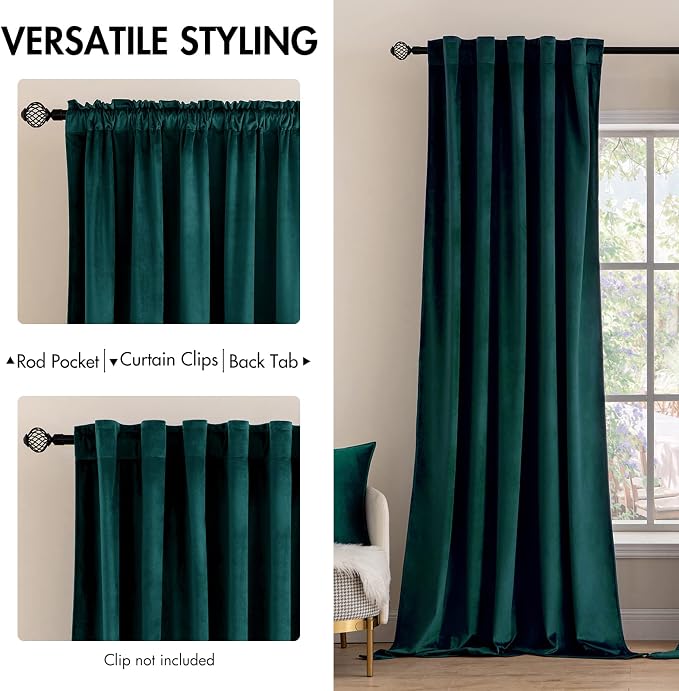 MIULEE Velvet Blackout Curtains 52x96 inches 2 Panels Emerald Green | Luxury - Image 2