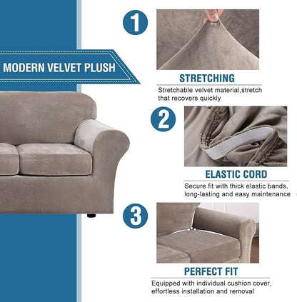 H.VERSAILTEX Real Velvet Plush 3 Piece Stretch Sofa Covers Couch Covers - Image 3