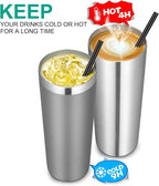 VEGOND Stainless Steel Skinny Tumbler, 20 oz Vacuum Insulated Tumbler with Lid and Straw, Double Wall Coffee Cup, Travel Mug for Cold Hot Drinks, Stainless Steel 1 Pack