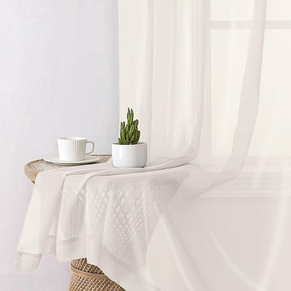 Ivory Sheer Curtains 90 Inches Long 2 Panels, Elegant Light Filtering Voile - Image 4