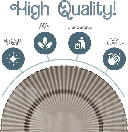 Exquisite 80 Piece Plastic Disposable Plates Set For 40 Guests I 20 X 9 Inch & 40 X 11 Inch Disposable Plastic Plates | Color: Brown | Great for Weddings Parties And Formal Occasions
