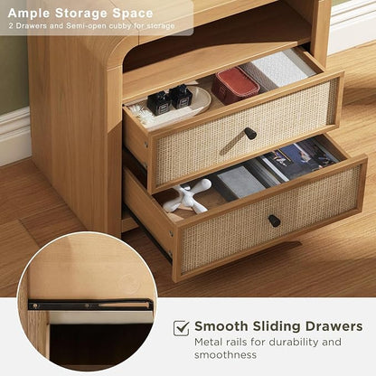 Oak&Sparrow Rattan Nightstand, 23.6'' Rattan End Table - Image 6