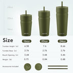 COKTIK 20oz Insulated Tumbler with Lid and Straw 2 Lids (Straw/Flip) Iced Coffee Cup Reusable Stainless Steel Travel Mug Water Bottle Cupholder Friendly for Women Men Her Him (Olive)