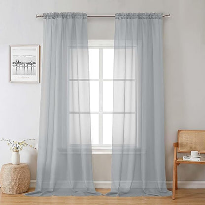 Light Grey Sheer Curtains 96 Inches Long 2 Panels, Light Filtering Voile Airy by Lecloud