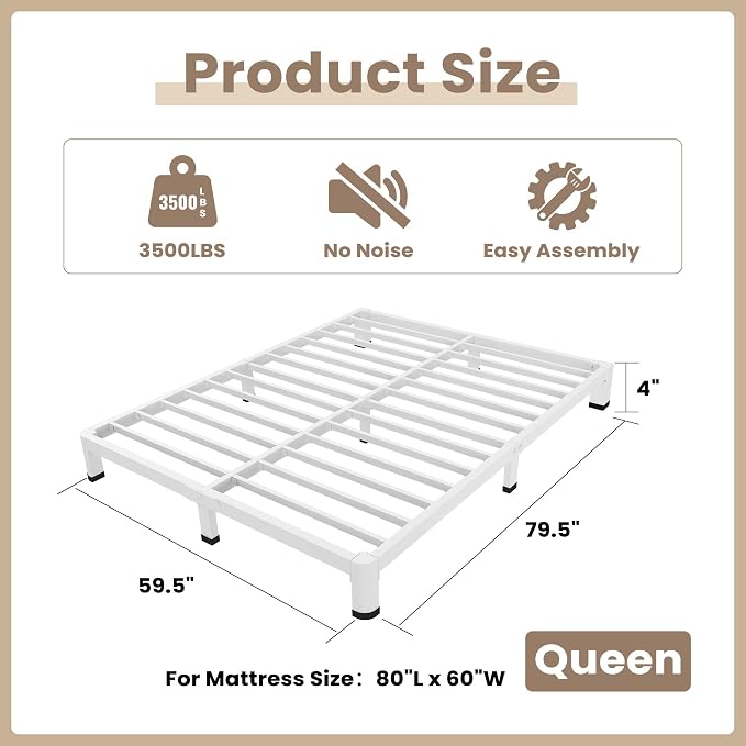 ROIL 4 Inch White King Bed Frame - Image 2