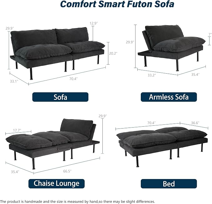Ribilake 2 Sets 70" Futon Sofa Bed, 4 in 1 Multi-Function Couch Sleeper - Image 2