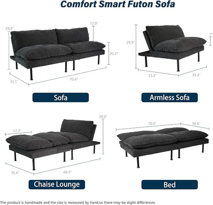 Ribilake 2 Sets 70" Futon Sofa Bed, 4 in 1 Multi-Function Couch Sleeper - Image 2