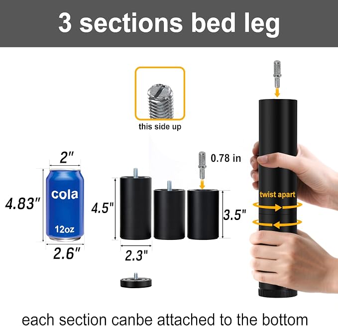 12 Inch Bed Legs Replacement for Adjustable Bed Frame Base, Felt Bottom Protect - Image 4