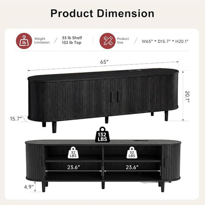 65" Mid Century Modern TV Stand, Wood TV Consoles - Image 2