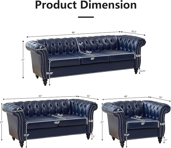 Mid-Century 3 Seater Sofa, Faux Leather Couch - Image 2