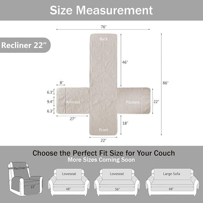 Beige Quilted Recliner Chair Covers, Water-Repellent Recliner Slipcovers - Image 6