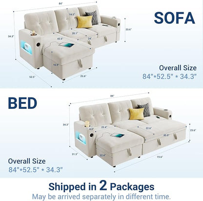 GarveeHome 84 Inch Sleeper Sofa Couch, L-Shaped Couches, Convertible Pull Out - Image 2