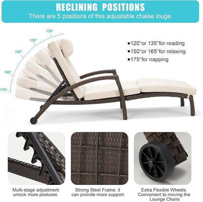 HOMREST Chaise Lounge Chairs Set of 4, PE Rattan Wicker Lounge Chair - Image 4