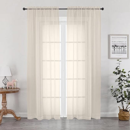 Cream Sheer Curtains 84 inches Long 2 Panels Set by OWENIE