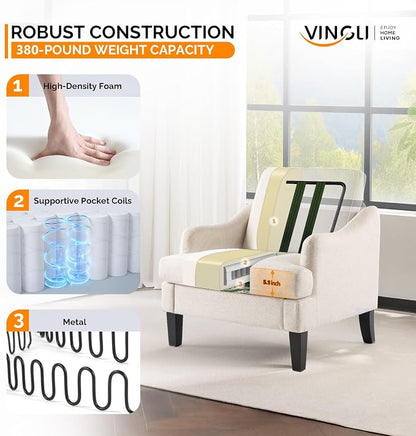 VINGLI Linen Fabric Accent Chairs Set of 2, Comfy Sofa Chair Living Room - Image 4