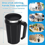 Self Stirring Coffee Mug with Temperature Display, 15oz Automatic Magnetic Mixing Cup, Rechargeable Travel Mug for Coffee, Milk, Cocoa - (Black)