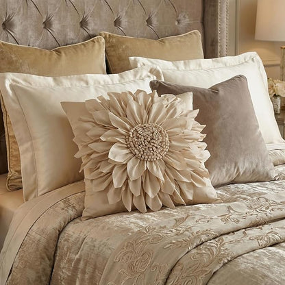 Beige Taupe Accent Flower Decorative Throw Pillow Covers - Image 5