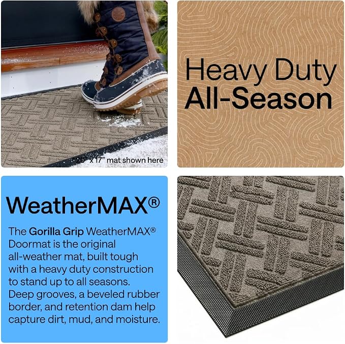 GORILLA GRIP 100% Waterproof All-Season WeatherMAX Doormat, US Designed Natural - Image 3