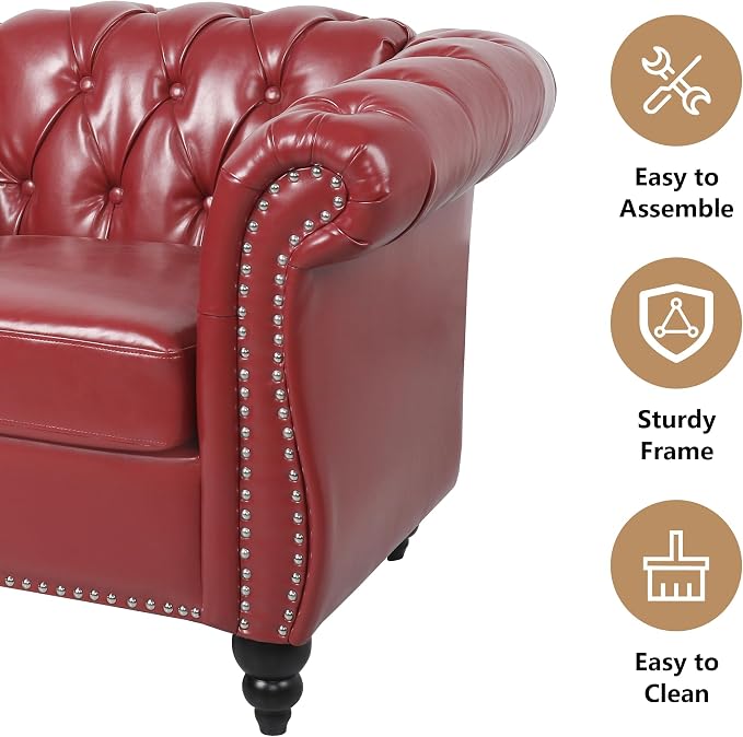 Chesterfield Loveseat Sofa, Modern Leather Small Sofa Couch 2 Seater - Image 7