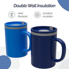 Copco Iconic 16oz Double Wall Insulated Desk Mug with Lid and Handle, Set of 2, BPA-Free Reusable Plastic, Spill-Proof, Microwave & Dishwasher Safe, Wide Mouth, Cup Holder Friendly (Navy/Blue)